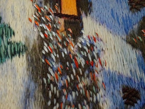 Vintage Silk Embroidered Winter Home on Water Scene 12" x 8" Great Multicolored - Picture 17 of 20