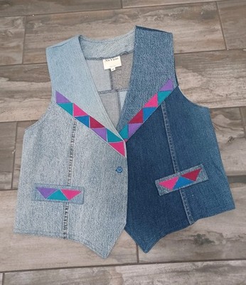 Vintage Nu Views denim vest western embellished 90s Giometricsize Sz M