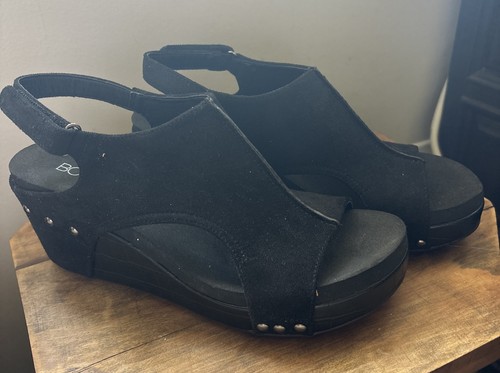 Boutique by Corkys Carley Women's Black Wedge Sandals Cork Platform Size 9