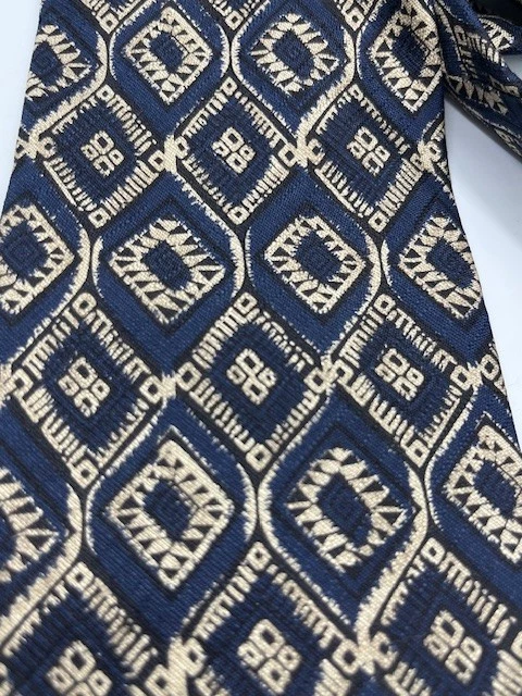 "Corbata de cuello Albert Nipon 100 % seda azul dorado geométrico diseñador de lujo 57,5"" x 4""" Foto 2 de 4
