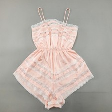 Vintage 60s Pink Lingerie Bodysuit Negligee Nylon Lace Trim Sz S Made in USA