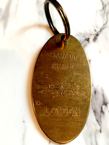 Authentic VTG 1976 Savoy Grill London Brass Key Fob Chain England