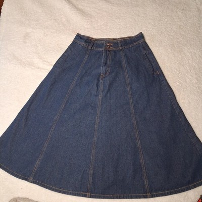 Tanming Womens Denim A-Line Midi Skirt High Waist Button Front Panel Blue Size M
