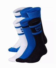 Nike Dri Fit Cushioned Socks Crew White Blue 6 Pack Size M 6-8 CK7302 903 NEW