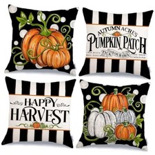 Fall Happy Harvest Pumpkin Patch Throw Pillow 20" x 20" Pack of 4 Black