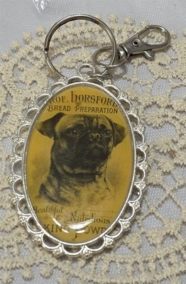 Victorian Trading Prof. Horsford Bread Preparation Pug Dog Pendant Keychain 30F