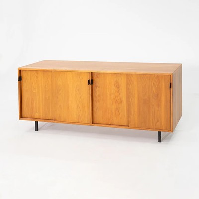 1950s Tall Florence Knoll Credenza in Oak with Sliding Doors and