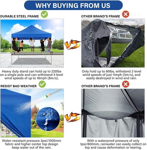 Popup Pavillon 3x3 Wasserdicht Stabil Winterfest mit Seitenwand u Sandsack - Bild 55 von 58