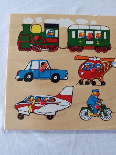 Vintage SIMPLEX TRANSPORTATION Wooden Peg Puzzle Preschool 12x8 L44 - Picture 3 of 10