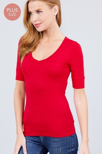 1XL 2XL 3XL Women's 3/4 Sleeve V-Neck T-shirt Soft Stretch Cotton Basic Tee Top - Picture 9 of 62