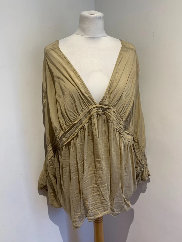 LaVaca Loca  blouse top NEW One Size lightweight unlined oversize ruched silk - Image 2 of 4