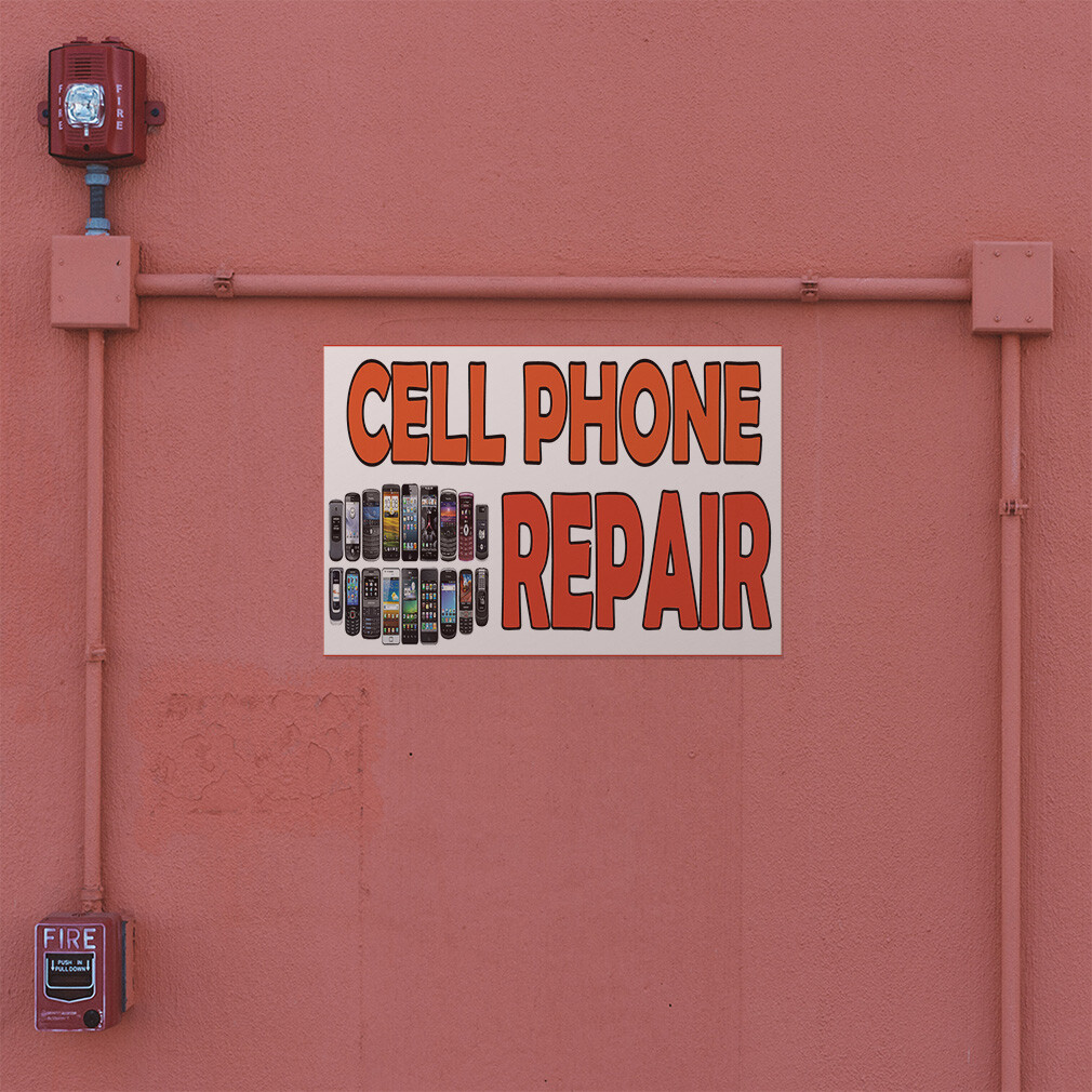 We Fix Phones Store Decal Sticker - 4.5x12 Inch Red & Blue Vinyl Sign For Retail Windows & Doors