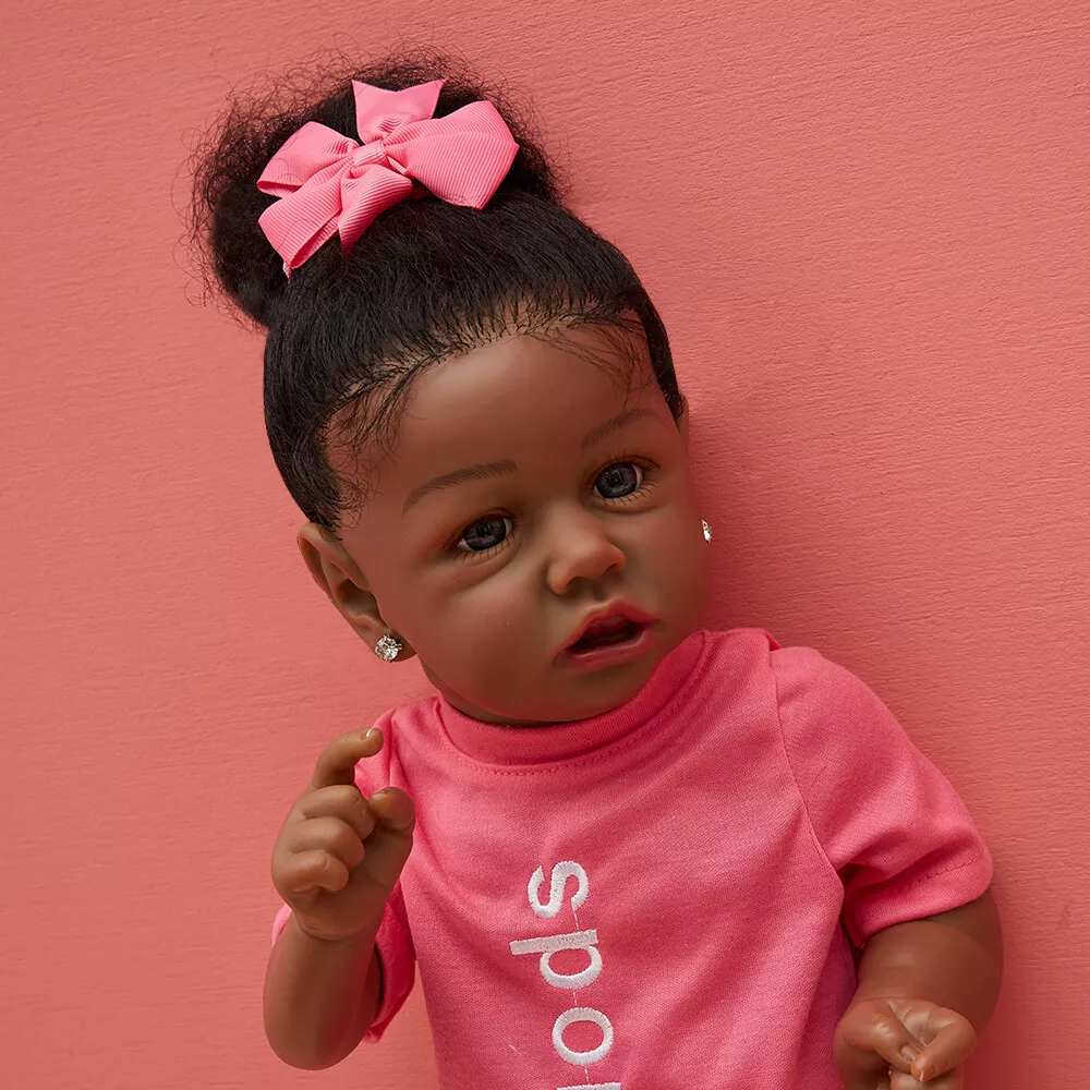 22'' Reborn Baby Girl Doll Full Body Vinyl Silicone African American Black  Bath