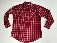 EUC Vintage Ely Cattleman Pearl Snap Plaid Shirt Men Large Button Down Red