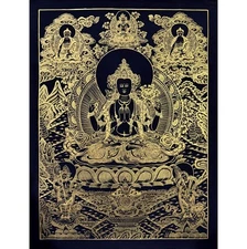Black and Chenrezig Thangka, Compassion Bodhisattva, Avalokiteshvara