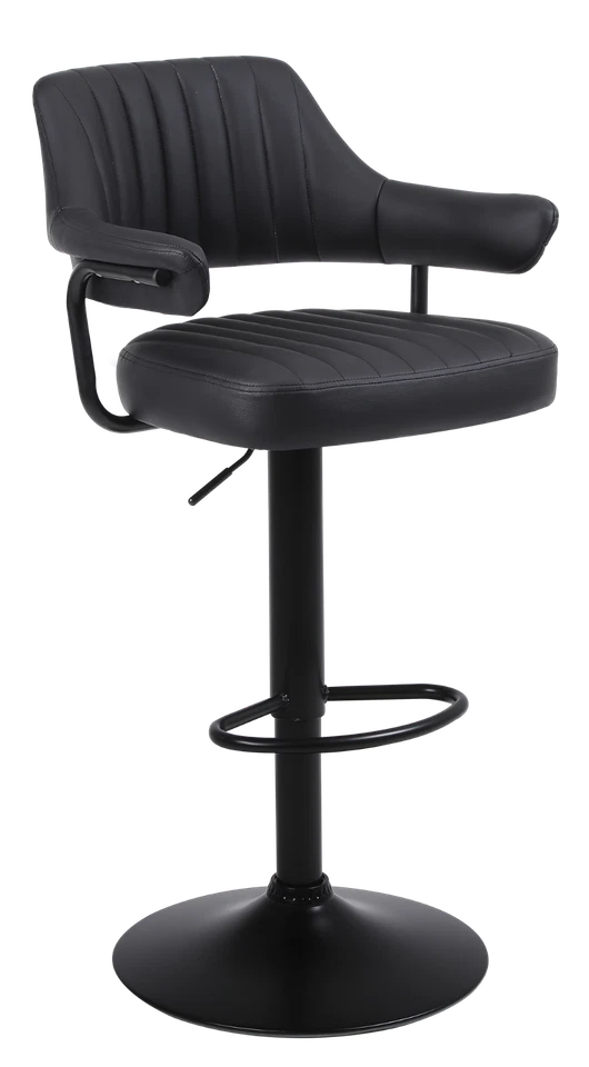 2 X PLUSH BLACK BAR STOOLS, GAS LIFT, BREAKFAST KITCHEN BAR PADDED ARMS & BACK - Image 4 of 4