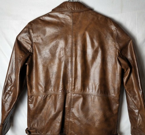 Mighty Mac Men Size 40 Hand Cut Natural Grain Leather Button Down Jacket - Picture 3 of 8