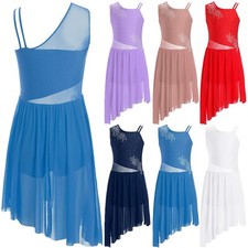 Kids Girls Unitard Photo Props Leotard Ballroom Dresses Dance Rompers Hem Show