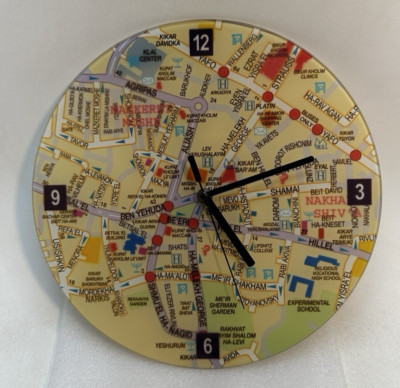 Jerusalem Map Glass Wall Clock Holy Land Hebrew Home Decor Quartz 12 inch Works