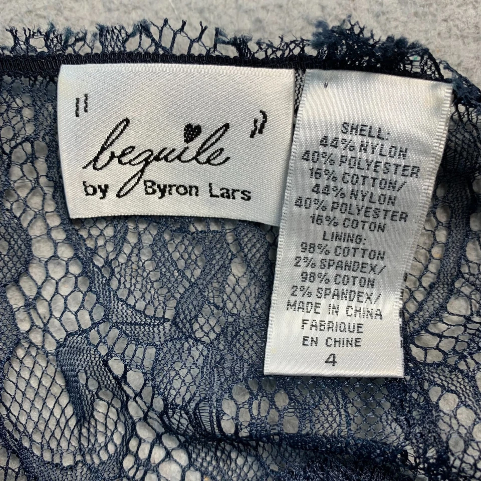 BYRON LARS Dress Midi Womens Size 4 Lace Sheer Beguile Navy Blue* - Image 3 of 4