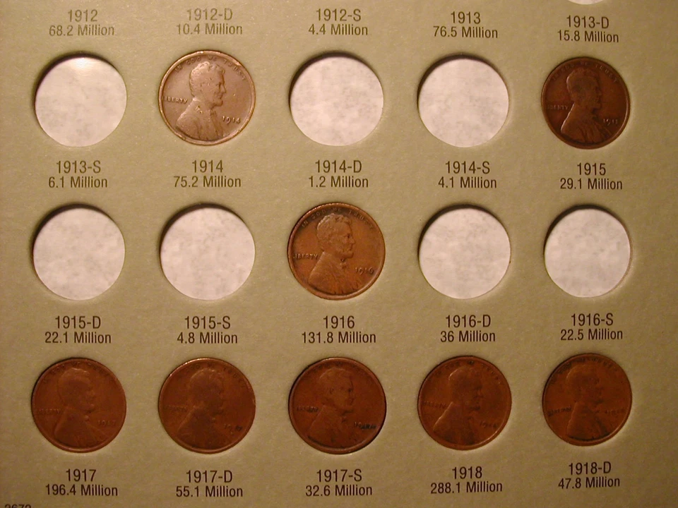 JUEGO DE INICIO DE CENTAVOS DE TRIGO LINCOLN, 1909-1940 ¡60 FECHAS/MINUTAS DIFERENTES! Foto 3 de 4