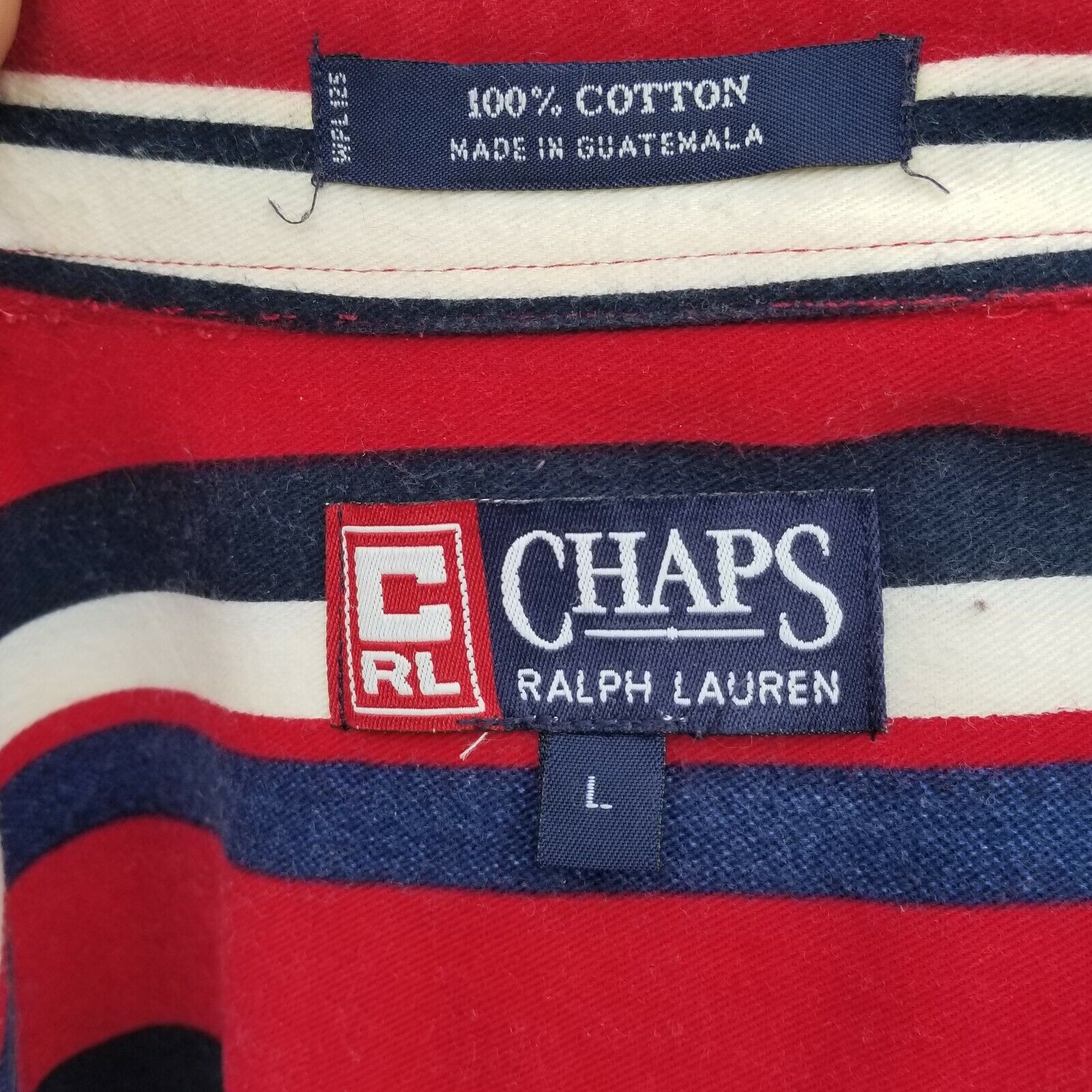 Vintage CHAPS RALPH LAUREN CREST LOGO BOLD STRIPE SPORT SHIRT 80S
