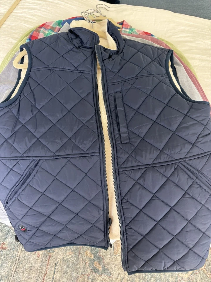 Chaleco Southern Proper Reversible Para Hombre Talla M Piel de Oveja Acolchado Azul Marino Preppy Cremallera Completa Foto 2 de 3