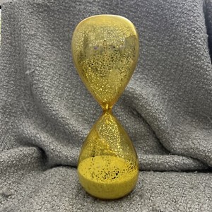 60 Minute Hourglass Sand Timer Yellow Glass /Gold Metallic Design