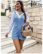 ZARA TEXTURED PLAYSUIT SKY BLUE SLEEVELESS NEW SIZE L REF. 2391/397