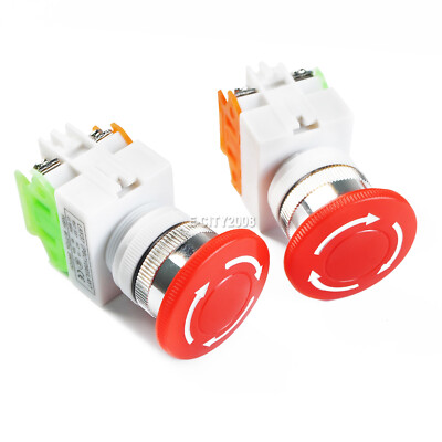 2 Pcs LAY37 Red Mushroom Emergency Stop Push Button Switch NO+NC 22mm CNC Gecko