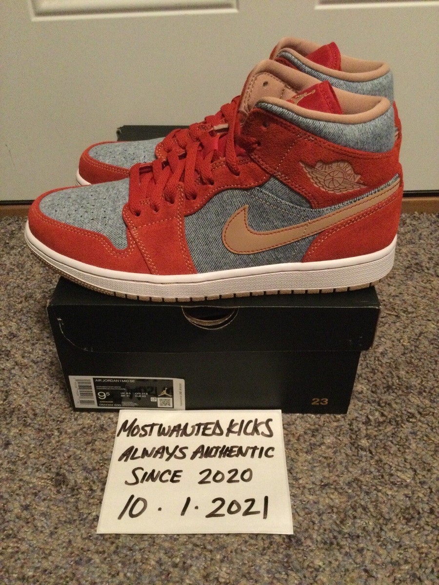 DS 2021 Nike Air Jordan Retro 1 Mid SE Red Denim Men's Sz 9.5