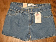 NEW girls 12 Levi's blue denim jean girlfriend a-line shorts adjustable waist