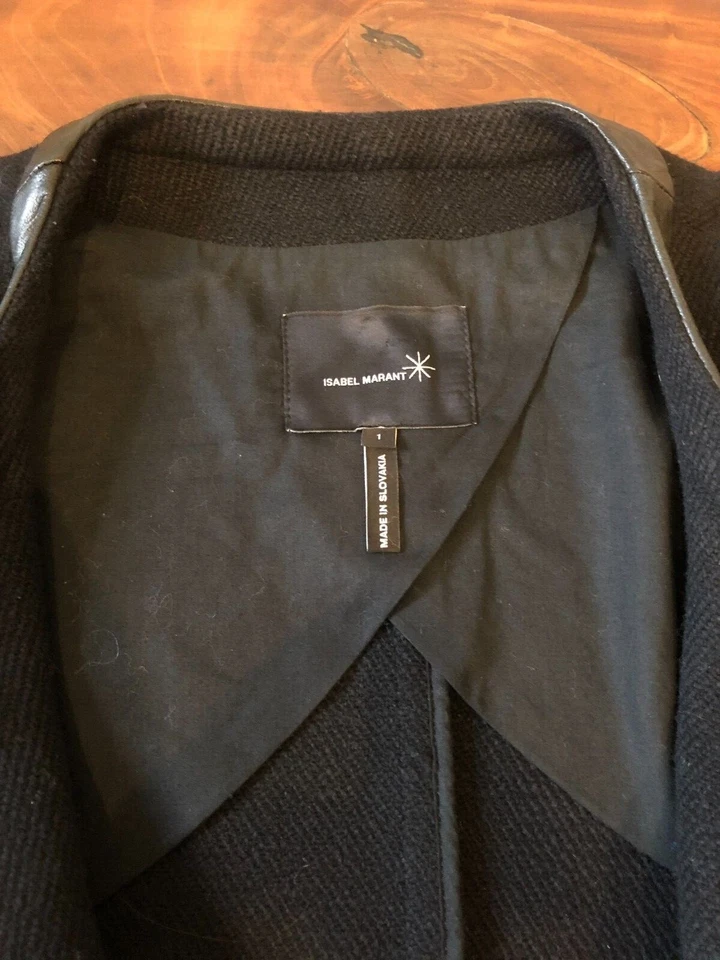 Isabel Marant 60's style black wool coat with leather details, size 1 or UK 8 - Image 4 of 4