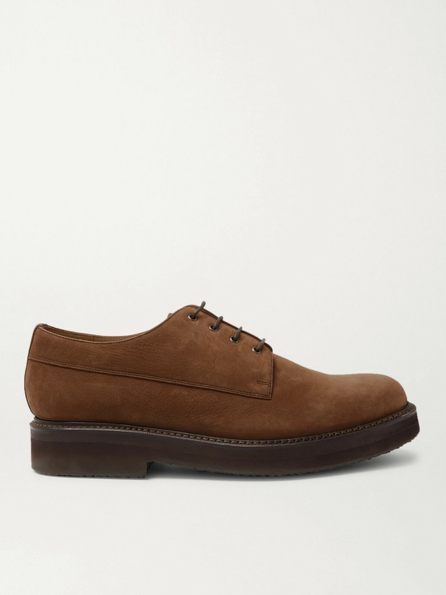 $490 GRENSON Hurley Nubuck Derby Shoes 112882 Cigar Hidro  display picture 3