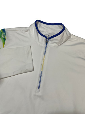 E P Medium Long Sleeve 1/4 Zip White Decor Sleeve Ladies Shirt Athletic