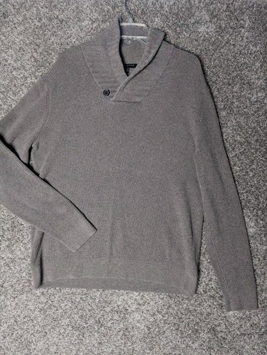 Maglione uomo Banana Republic collo sciallato a costine taglia L grigio maglia pullover bottoni - Foto 2 di 15