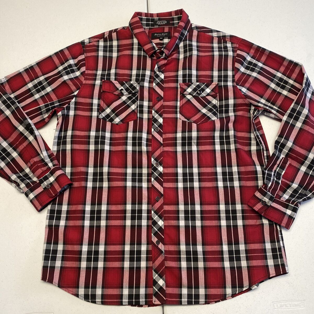Eighty Eight Button Up Shirt Adult 2XL Red Black White Plaid Eighty Eight Button Up Shirt Adult 2XL Red Black White Plaid