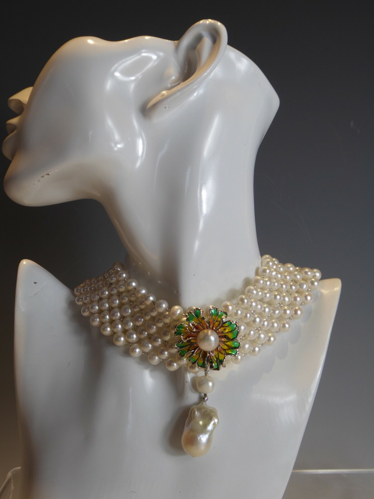 FINE SOLID SILVER REAL PEARL COLLAR NECKLACE - image 4