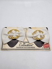 Vintage White Ribbon Shoe Clips With Gold Embellishments On Original Card