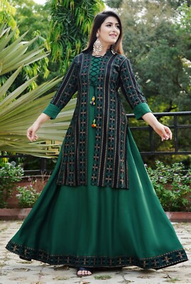 Women Beautiful Kurta Jacket Set Indian Designer Casual Wear Anarkali Kurti  Set | eBay
