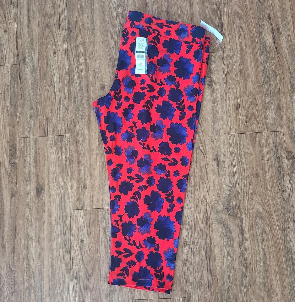 Leggings capri cortos florales rojos azules para mujer WTC Americana talla XXXL (22) Foto 3 de 4