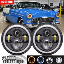 Pair 7 Inch Round Led Headlights Halo Angle Eyes For Jeep Wrangler Jk Lj Tj Cj
