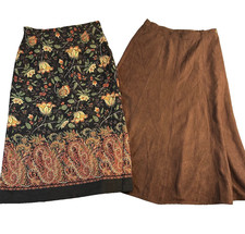 Briggs New York Maxi N Touch Skirts Womens Sz 12 / 12P Paisley Floral Brown Vtg