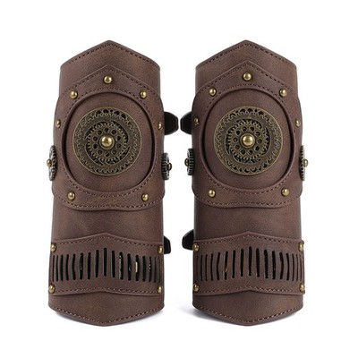 1 Pair Adults Faux Leather Arm Guards Retro Punk Wide Bracers Gauntlet