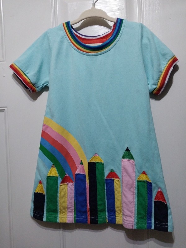Mini Boden Little Girls Rainbow Pencil School T-Shirt Dress Size 3y