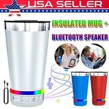 Stainless Steel Bluetooth Tumbler 16oz Bluetooth LED Speaker Cup FM Radio USB TF