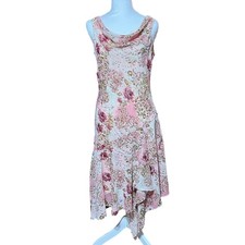 VTG Connected Apparel Pink Floral Paisley Sequin Handkerchief Hem Midi Dress M