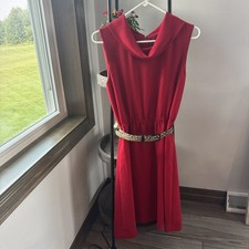 Tahari Arthur Levine Red Dress Size 6 sleeveless Zipper Back