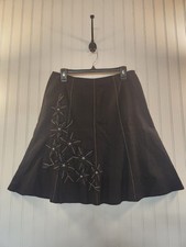Vintage Sag Harbor Women's Black Floral Embroidered Linen ALine Skirt Size 12P