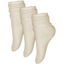 3 Pair Scrunch Crew Slouch Cotton Womens Socks Ribbed Soft Retro Boot Calf Sock